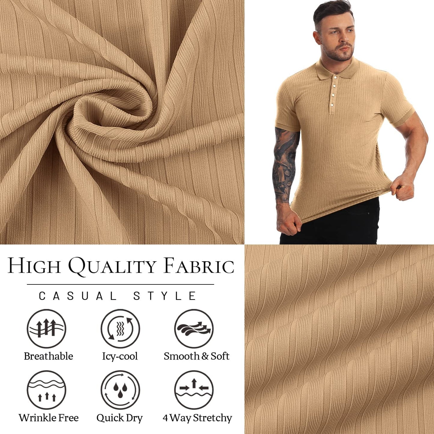 Muscle Polo Shirts for Men Slim Fit Short Sleeve Golf Shirts Men Dry Fit Shirts Casual Stylish Clothes