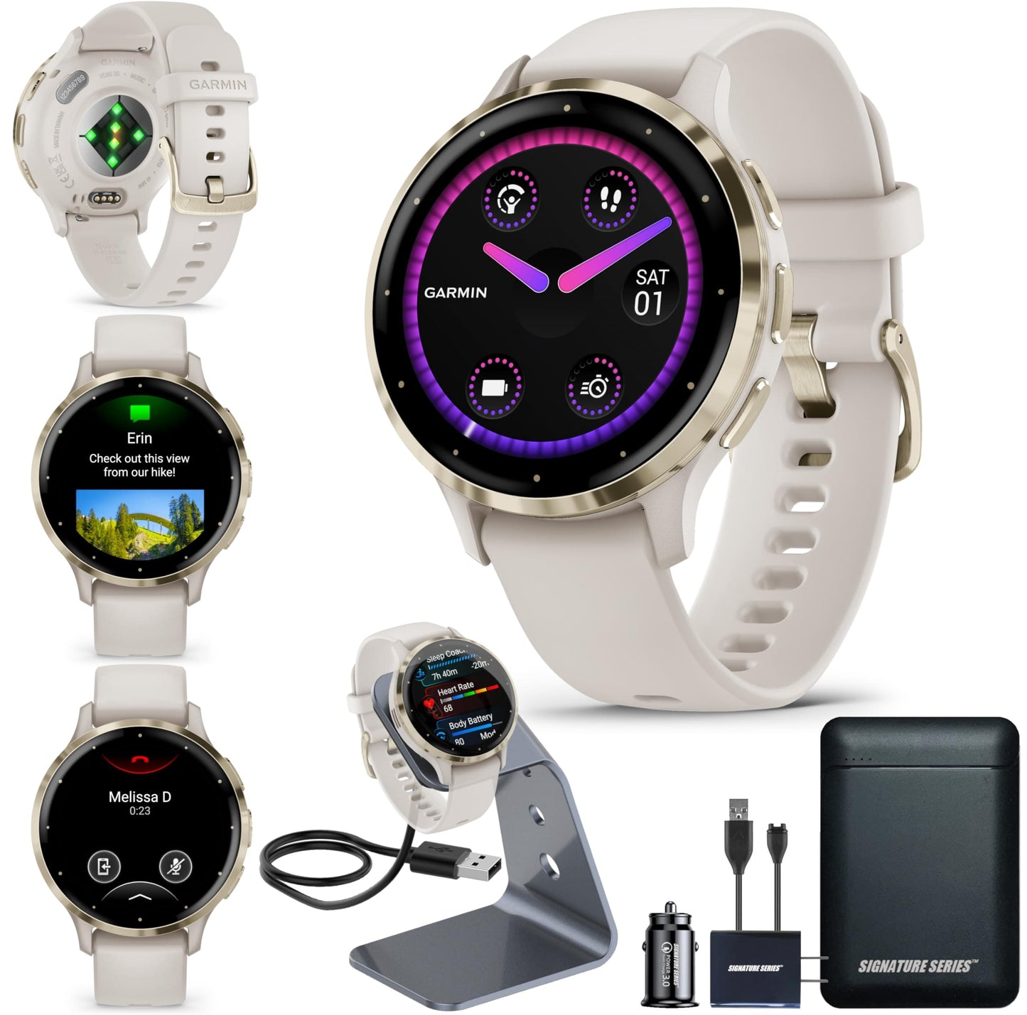 Garmin Venu 3, montre intelligente GPS avec écran AMOLED, noir | Fonctionnalités avancées de santé et de remise en forme, autonomie de la batterie jusqu'à 14 jours, surveillance de l'énergie de la batterie corporelle avec Signature Power Bundle 