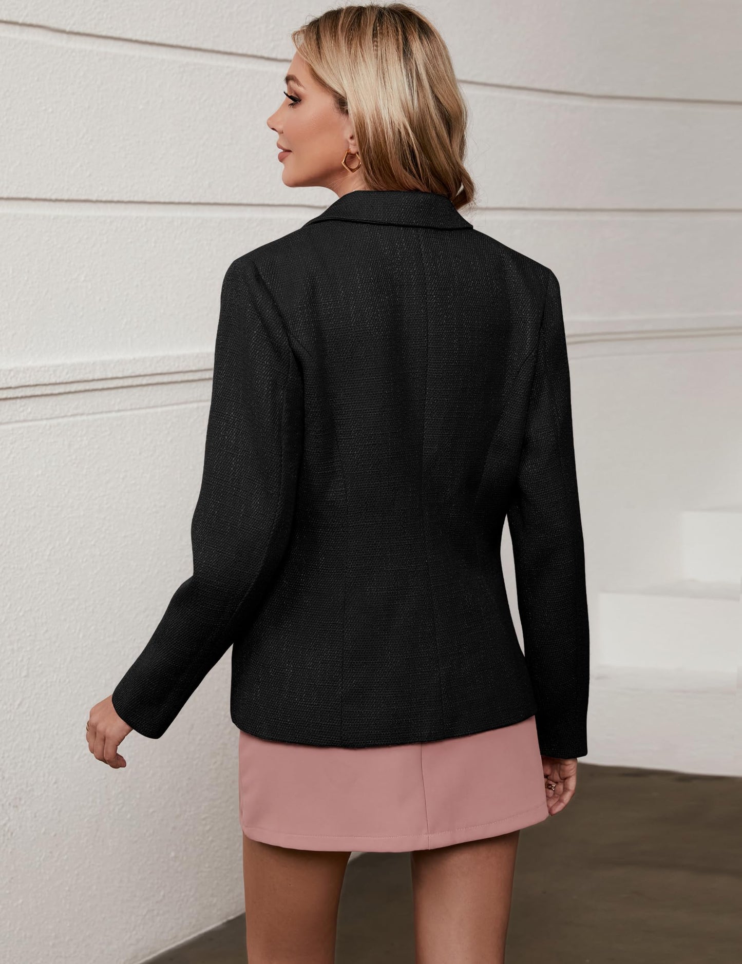 luvamia Tweed Blazers para mujer de negocios casual elegante chaqueta trajes de trabajo oficina profesional trajes de manga larga