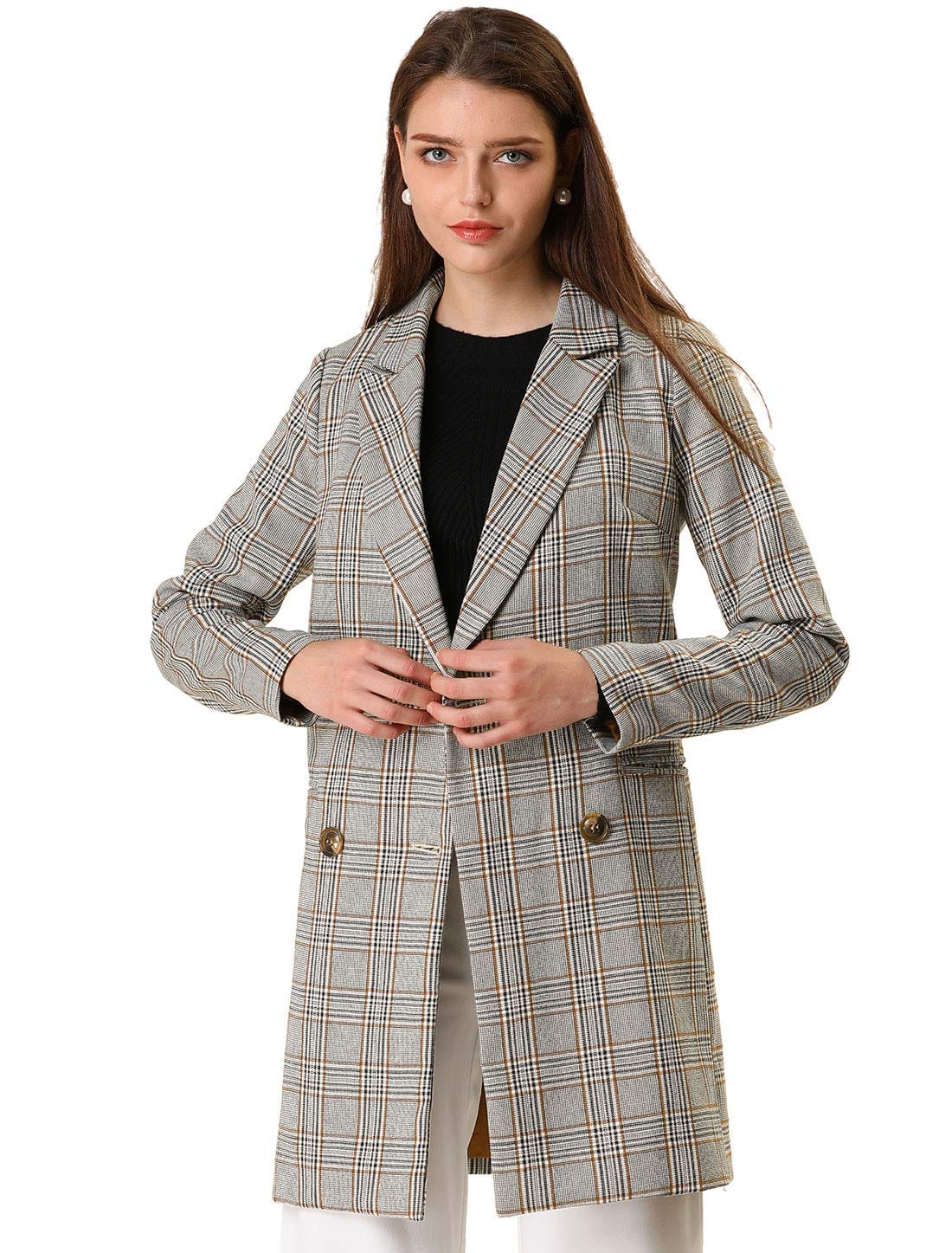 Allegra K Manteau blazer croisé à revers cranté pour femme 