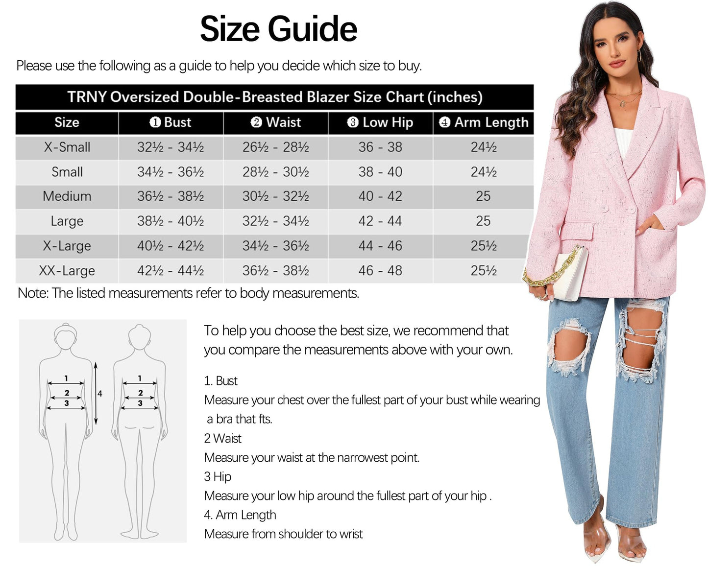 Women's Oversized Double-Breasted Suit Blazer Jacket Long Sleeve Casual Boyfriend Style Work Office Blazer with Pockets