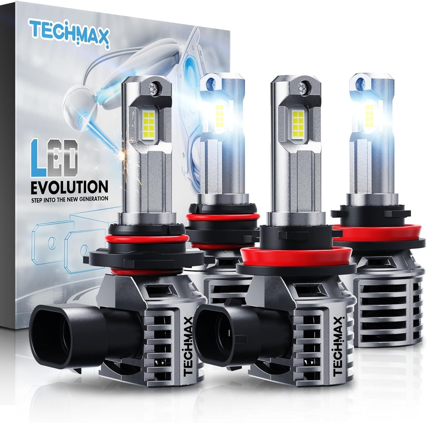 TECHMAX Lot de 2 ampoules LED H7, 18 000 lm, 6 500 K, lumière blanche, aucun adaptateur requis avec ventilateur, Plug and Play 1:1, feu antibrouillard halogène de petite taille, lot de 2 