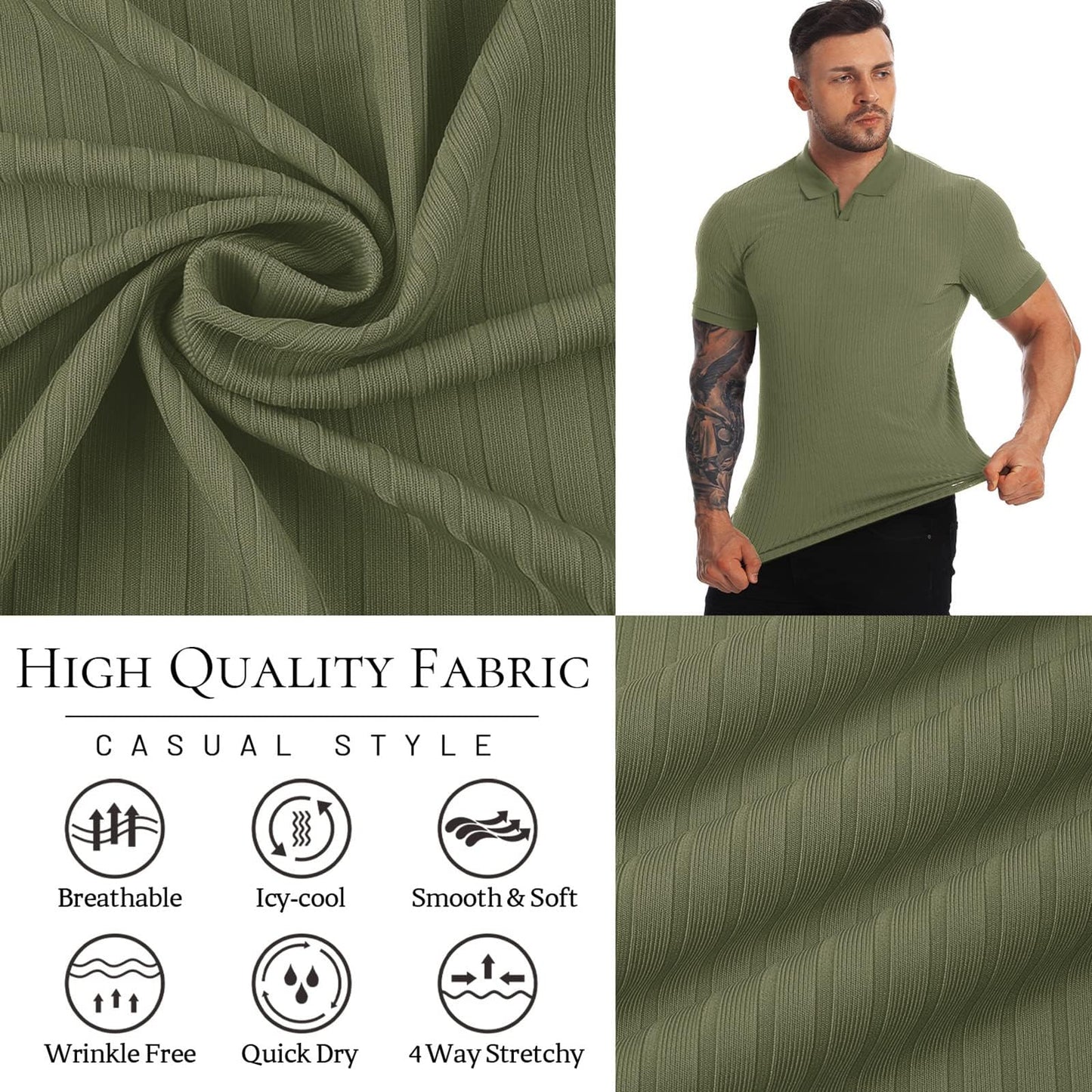 Muscle Polo Shirts for Men Slim Fit Short Sleeve Golf Shirts Men Dry Fit Shirts Casual Stylish Clothes