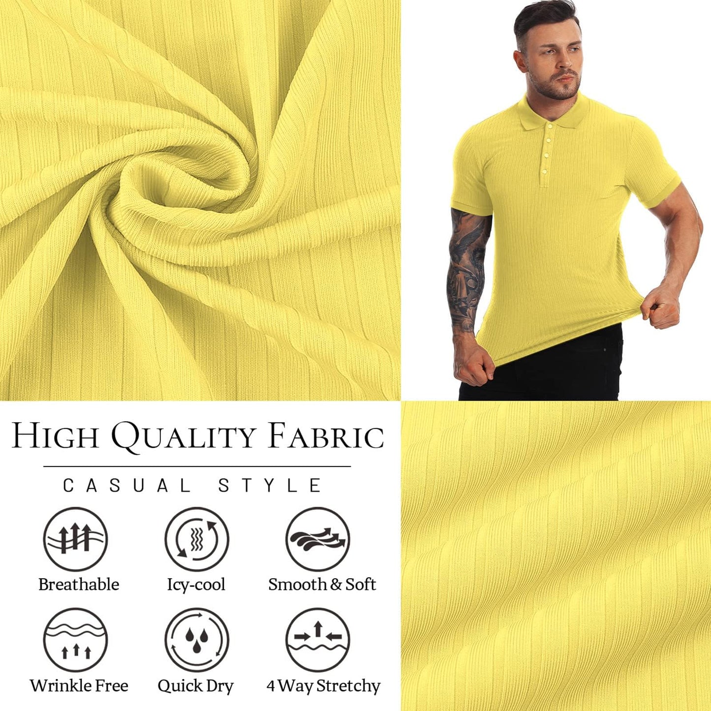 Muscle Polo Shirts for Men Slim Fit Short Sleeve Golf Shirts Men Dry Fit Shirts Casual Stylish Clothes