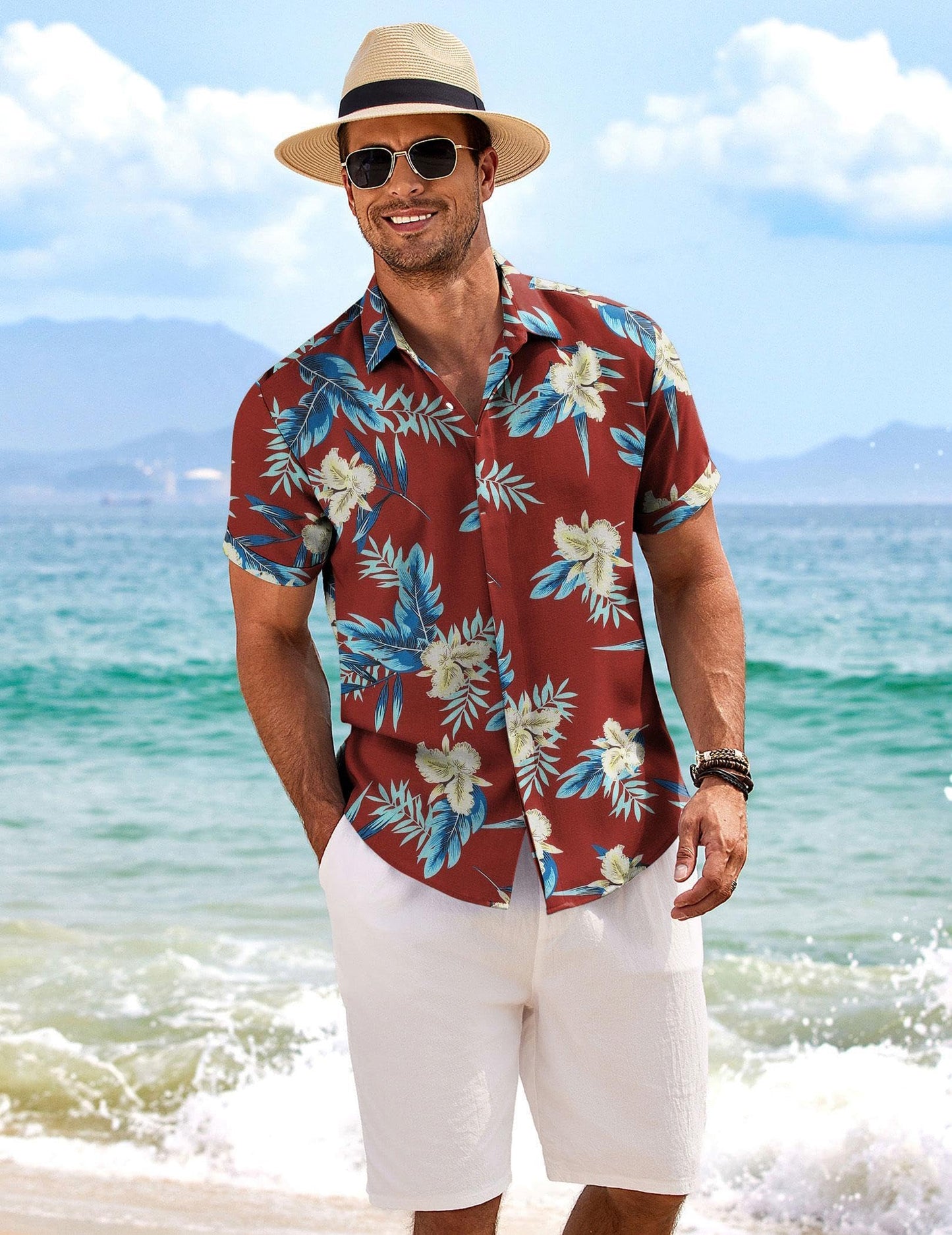 COOFANDY Men's Linen Shirts Short Sleeve Casual Shirts Button Down Shirt for Men Beach Summer Wedding Shirt