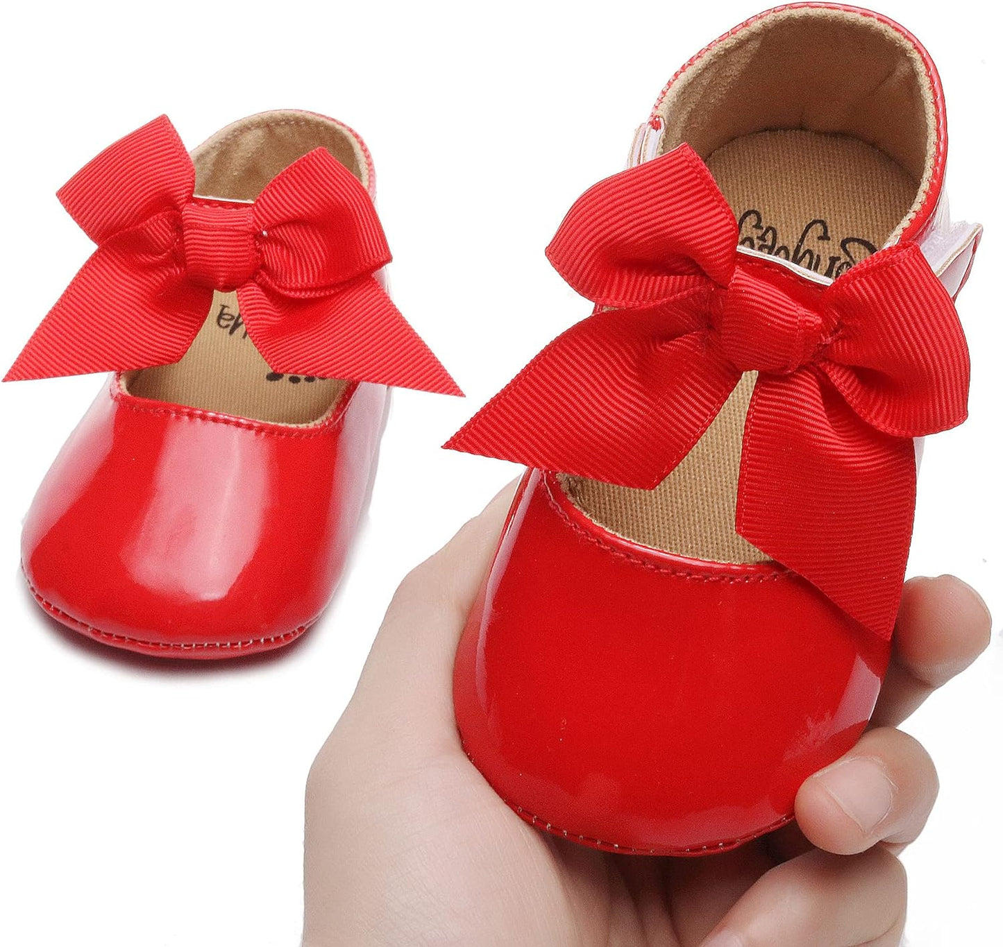 HONGTEYA Infant Baby Girls Mary Jane Flats Non Slip for Toddler First Walkers Soft Sole PU Leather Crib Shoes Sneaker Wedding Party Christmas Princess Dress Shoes Baby Moccasins Girls Xpress