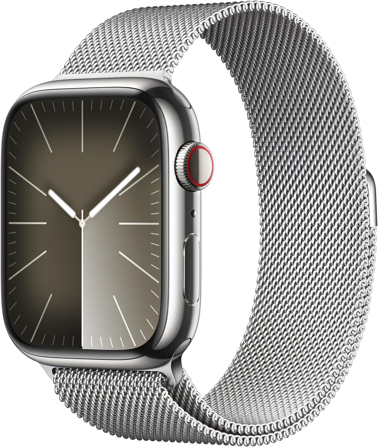 Montre intelligente Apple Watch Series 9 [GPS + Cellular 45 mm] avec boîtier en acier inoxydable doré et boucle milanaise dorée. Tracker d'activité, applications d'oxygène dans le sang et d'ECG, écran Retina toujours actif 