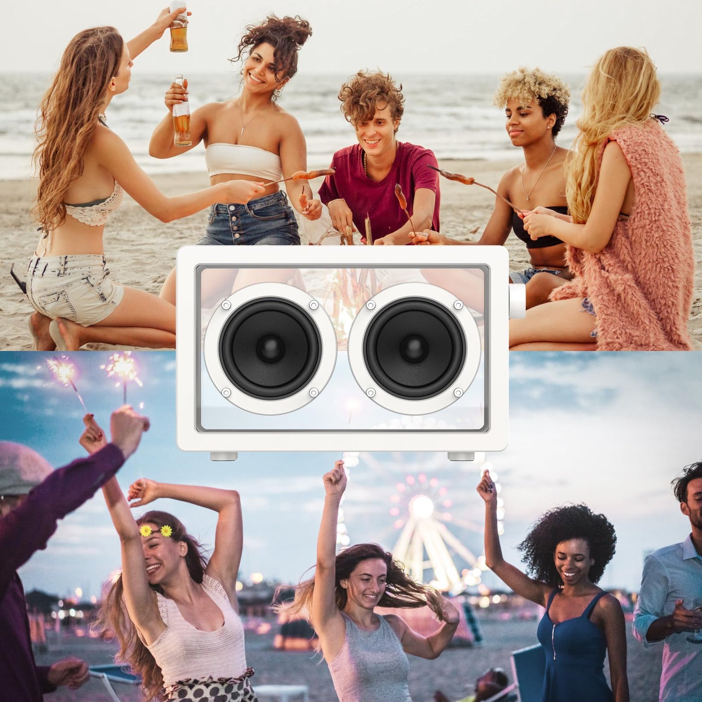 Haut-parleur Bluetooth portable à cassette, haut-parleurs minimalistes 16 W, Bluetooth sans fil, son HD puissant et large compatibilité V5.3 pour intérieur et extérieur – Noir 