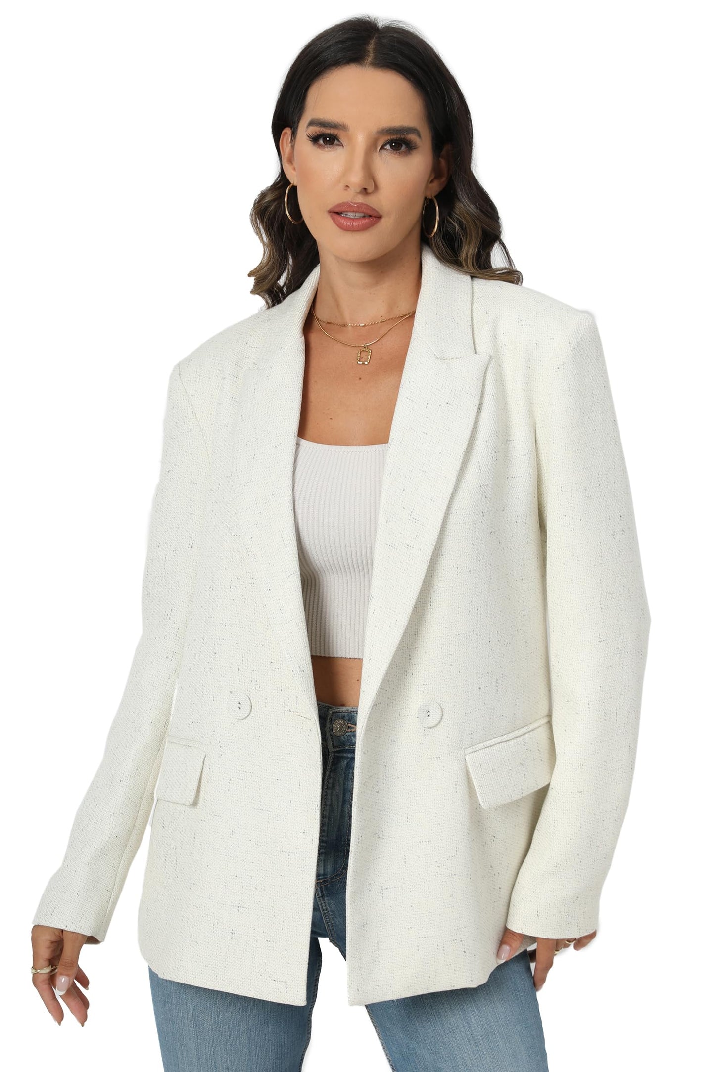 Blazer de costume surdimensionné à double boutonnage pour femme, veste à manches longues, style petit ami décontracté, blazer de travail et de bureau avec poches