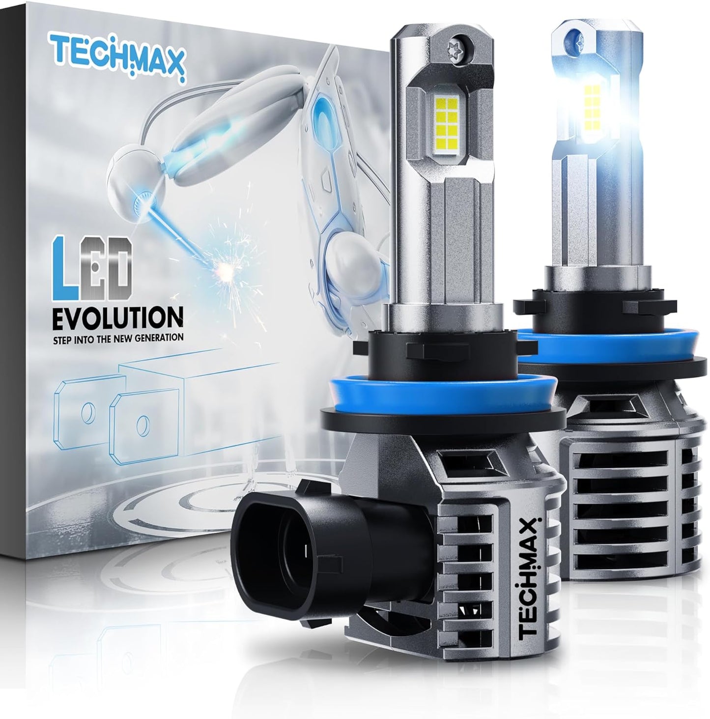 TECHMAX Bombilla LED H7, 18000 lm, 6500 K, luz blanca, no requiere adaptador con ventilador Plug and Play 1:1, luz antiniebla halógena de repuesto de tamaño pequeño, paquete de 2 