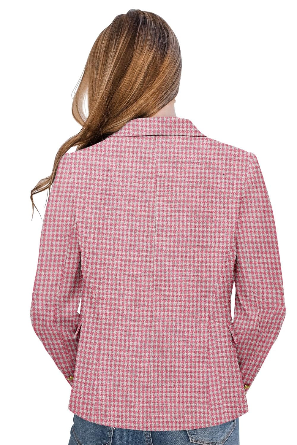 CRAZY GRID Veste blazer décontractée pour femme - Bouton doré - Manches longues - Bureau de travail - Revers ouvert sur le devant