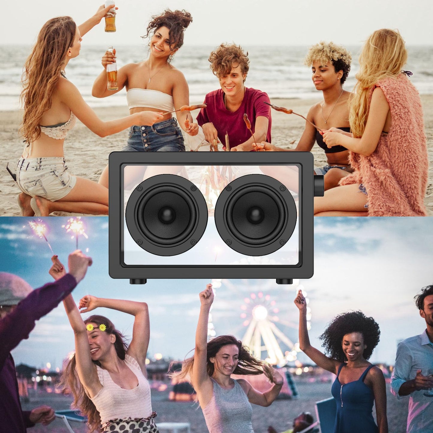 Haut-parleur Bluetooth portable à cassette, haut-parleurs minimalistes 16 W, Bluetooth sans fil, son HD puissant et large compatibilité V5.3 pour intérieur et extérieur – Noir 