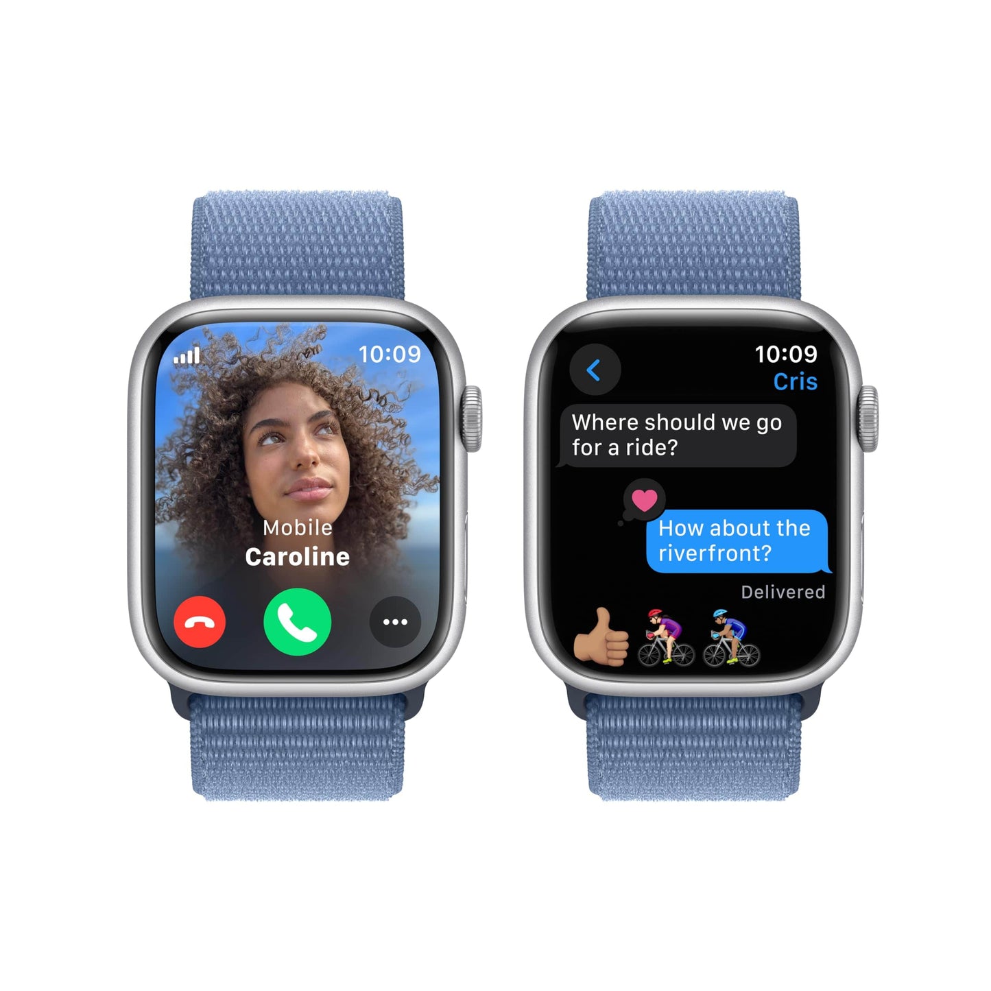 Montre intelligente Apple Watch Series 9 [GPS + Cellular 45 mm] avec boîtier en aluminium argenté avec boucle Sport bleu hiver. Tracker d'activité, applications ECG, écran Retina toujours activé, neutre en carbone 