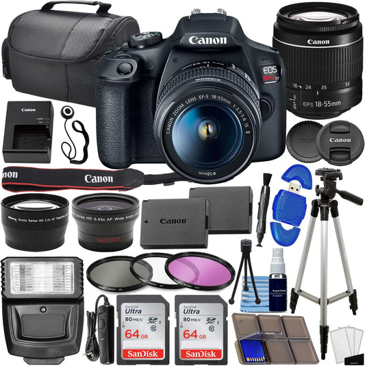 Canon EOS Rebel T7 DSLR Camera Bundle w/ Canon EF-S 18-55mm f/3.5-5.6 is II Lens + 2pc SanDisk 64GB Memory Cards, Wide Angle Lens, Telephoto Lens, 3pc Filter Kit + Accessory Kit Xpress