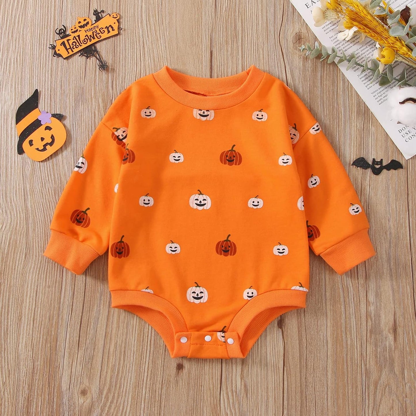 FYBITBO Halloween Baby Girl Boy Clothes Pumpkin Romper Sweatshirt Onesie Long Sleeve Bodysuit Top Fall Winter Outfit Xpress