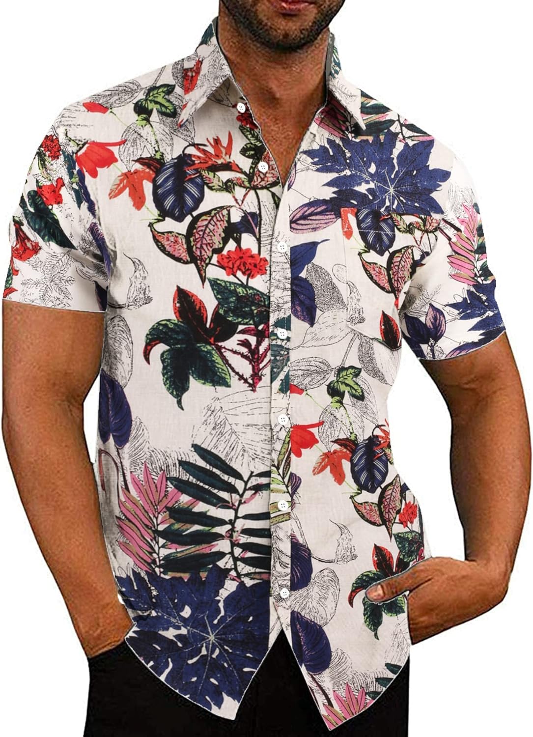 COOFANDY Men's Linen Shirts Casual Button Down Short Sleeve Summer Beach Shirt Hawaiian Vacation Shirts