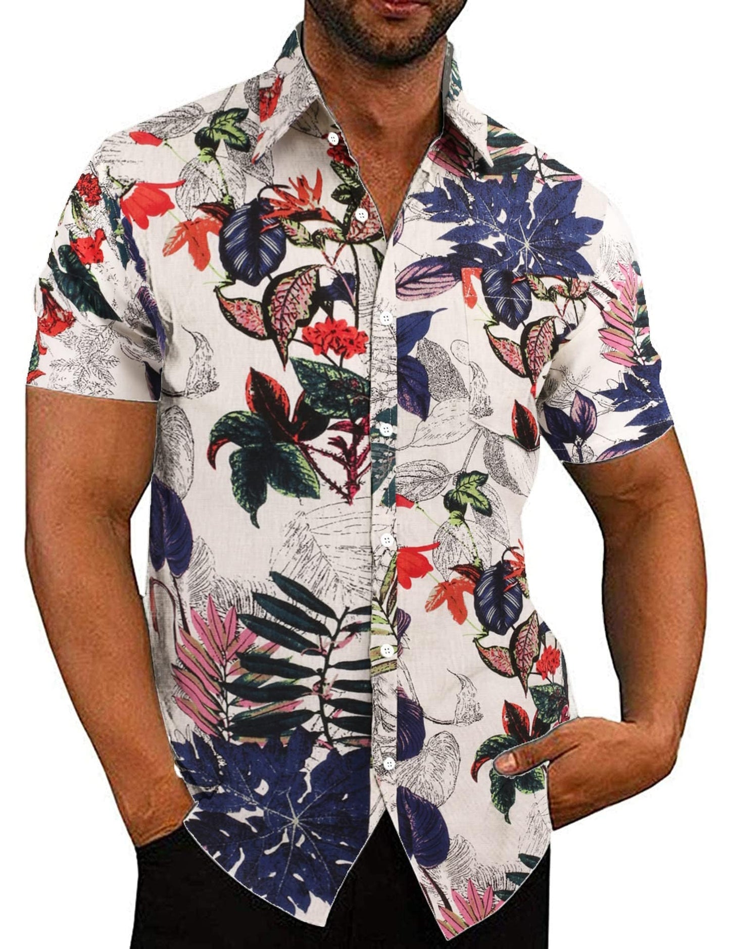 COOFANDY Men's Linen Shirts Casual Button Down Short Sleeve Summer Beach Shirt Hawaiian Vacation Shirts