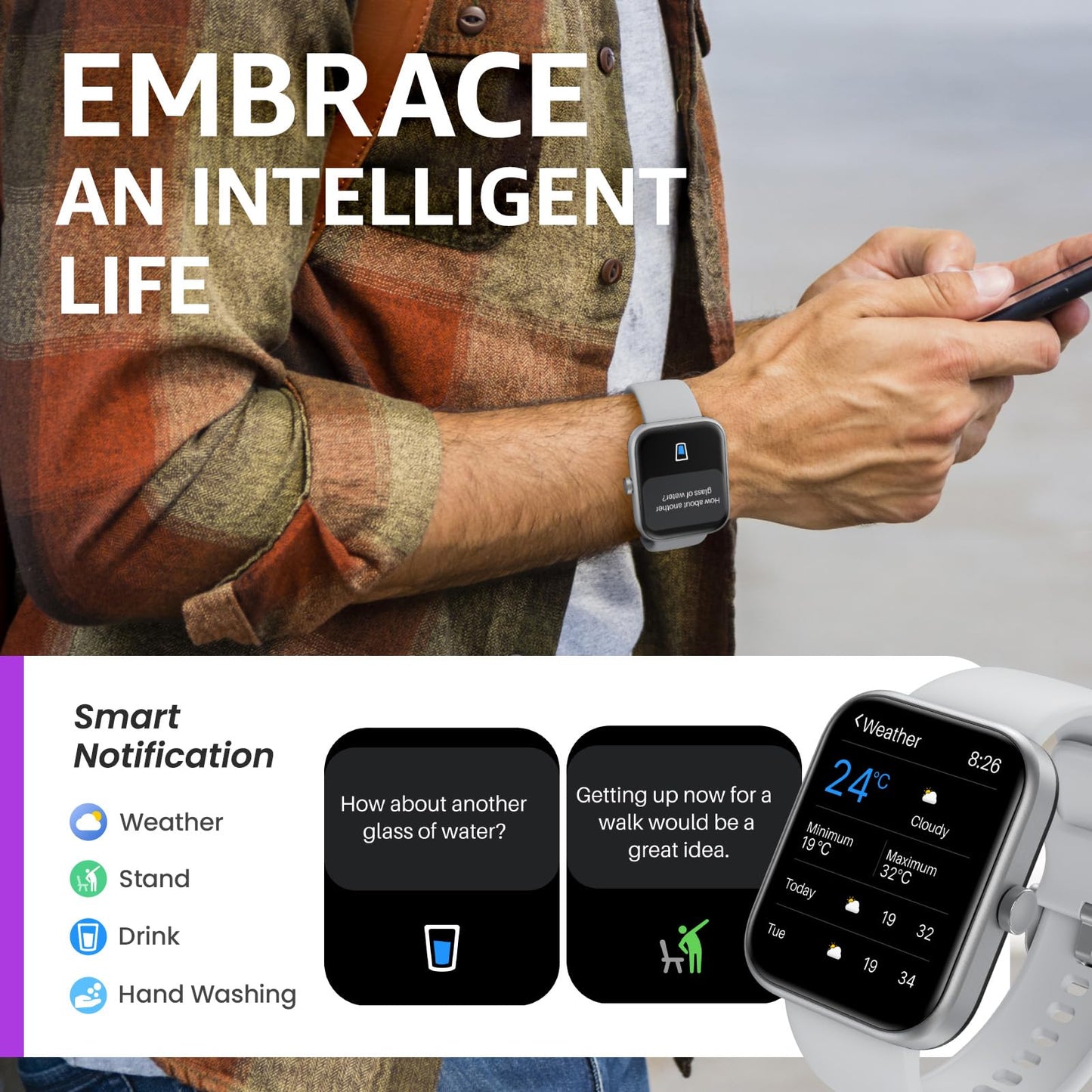 TOZO 2024 Nouvelle montre intelligente améliorée pour hommes et femmes pour iPhone et Android, 1,83" Tracker d'activité Appel Bluetooth [Réponse/Faire], étanche IP68 avec moniteur de fréquence cardiaque/SpO2/Sommeil, plus de 100 modes sportifs 