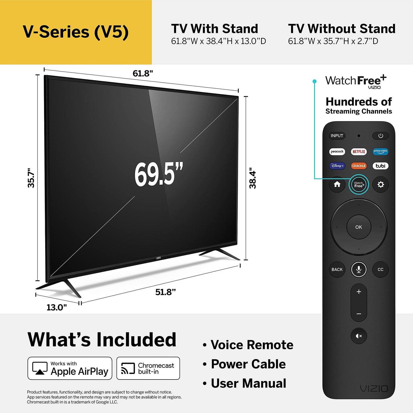 VIZIO Téléviseur intelligent LED 4K UHD série V de 50 pouces avec télécommande vocale, Dolby Vision, HDR10+, compatibilité Alexa, modèle 2022 