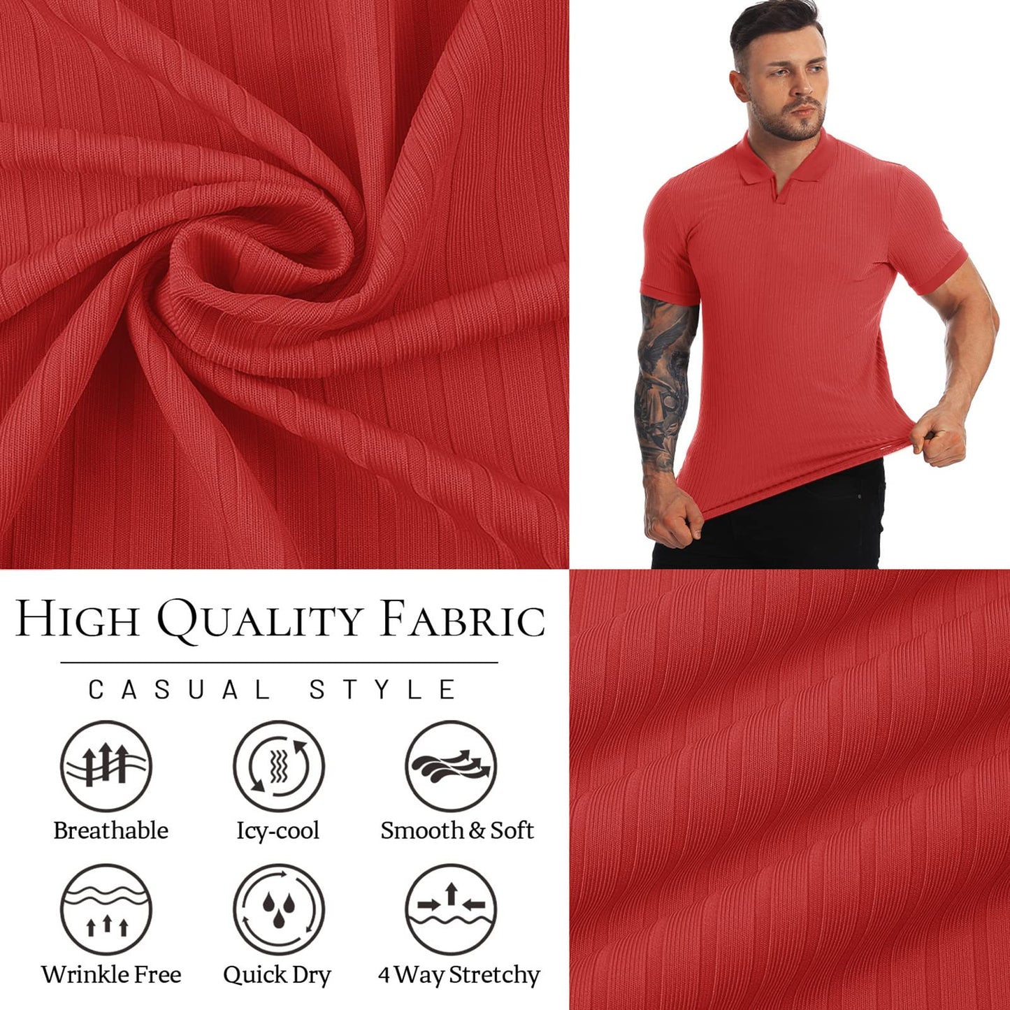 Muscle Polo Shirts for Men Slim Fit Short Sleeve Golf Shirts Men Dry Fit Shirts Casual Stylish Clothes