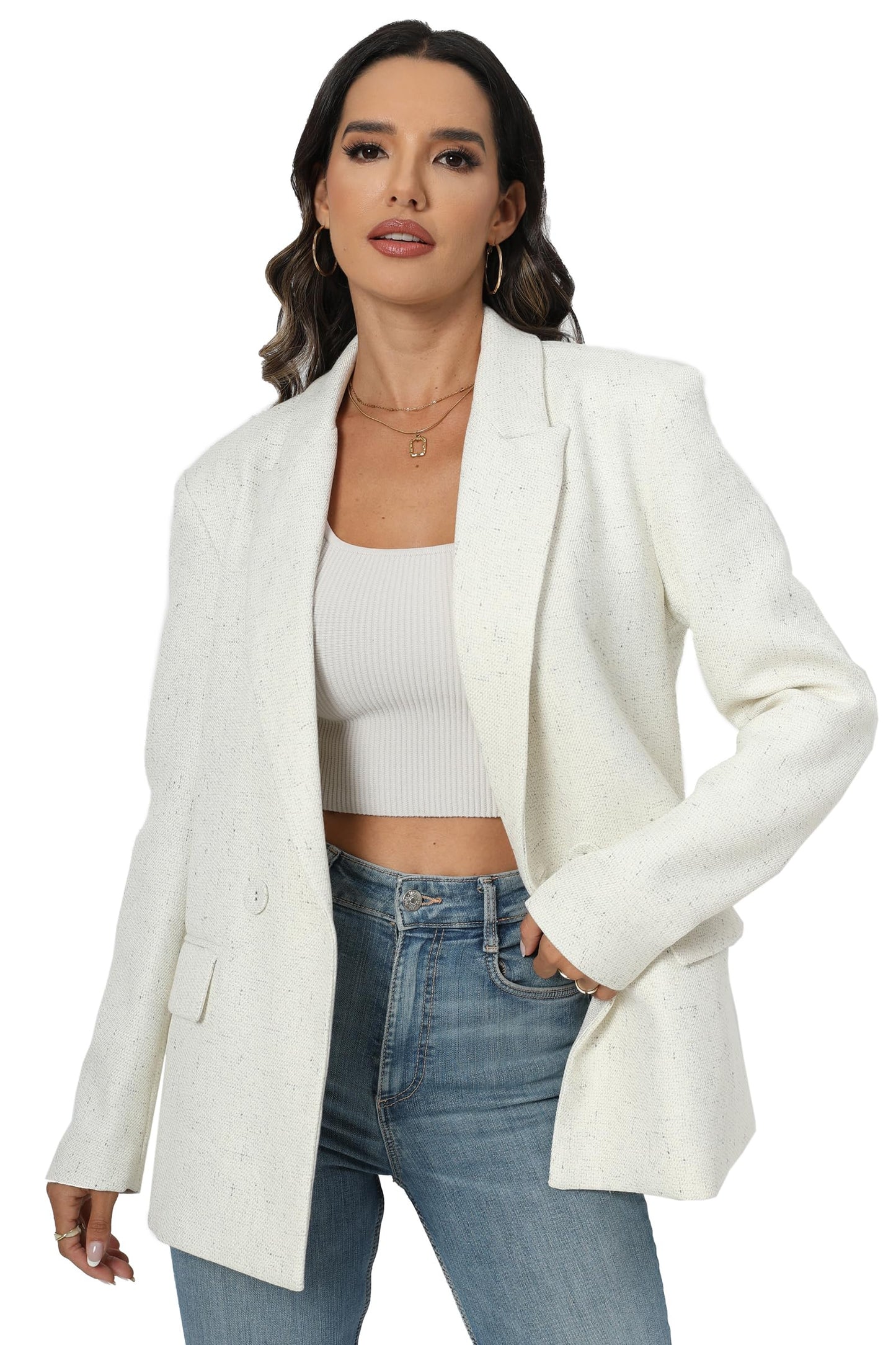 Chaqueta de traje de gran tamaño con doble botonadura para mujer, chaqueta de manga larga, informal, estilo novio, chaqueta de trabajo para oficina con bolsillos