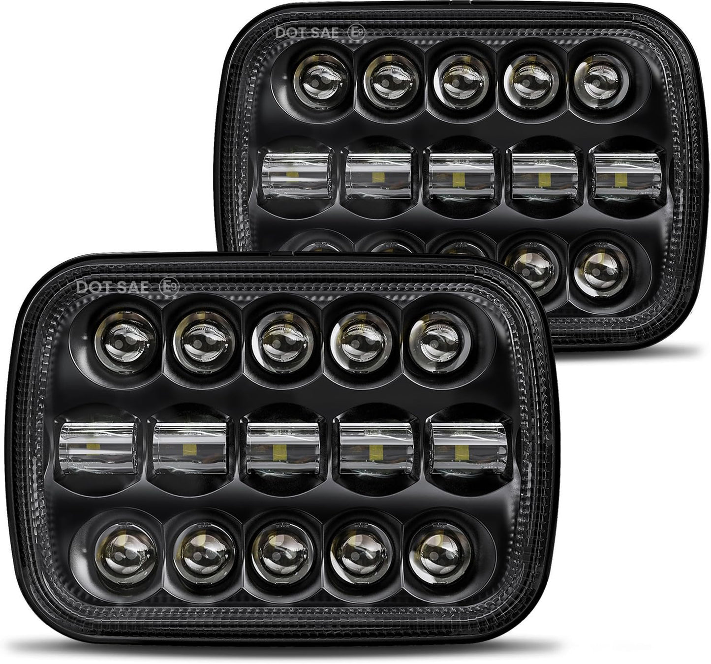 HWSTAR Phares LED 110 W 5 x 7 7 x 6 H6054, faisceau haut/bas scellé, compatible avec Jeep Wrangler YJ Cherokee XJ Ford GMC Toyota Nissan Dodge Truck Van, etc., paire noir 