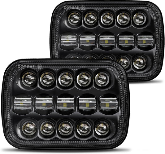 HWSTAR Faros delanteros LED de 110 W, 5 x 7, 7 x 6 H6054, haz sellado alto/bajo, compatible con Jeep Wrangler YJ Cherokee XJ Ford GMC Toyota Nissan Dodge Truck Van, etc., par negro 