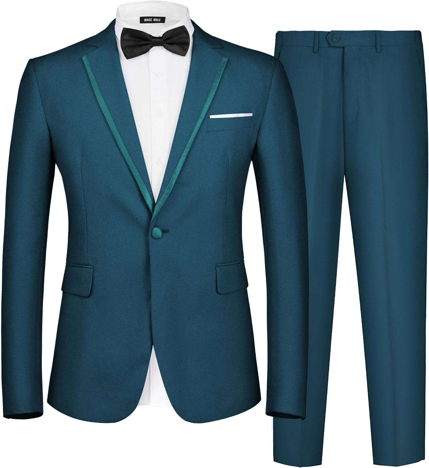 MAGE MALE Men's 2 Piece Suit One Button Slim Fit Formal Wedding Prom Tuxedo Suits Blazer Pants with Bow Tie Set