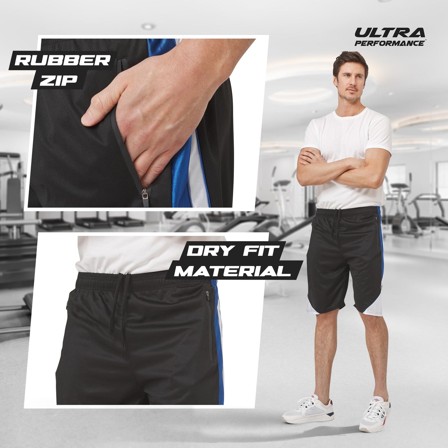 Ultra Performance Mens 5 Pack Athletic Running Shorts, Basketball Gym Workout Shorts for Men with Zippered Pockets