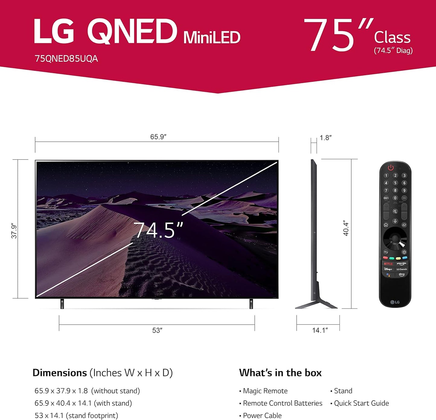 LG 75-Inch Class QNED85 Series Alexa Built-in 4K Smart TV, HDMI, 120Hz Refresh Rate, AI-Powered 4K, Dolby Vision IQ and Dolby Atmos, WiSA Ready, Cloud Gaming (75QNED85UQA, 2022) Xpress