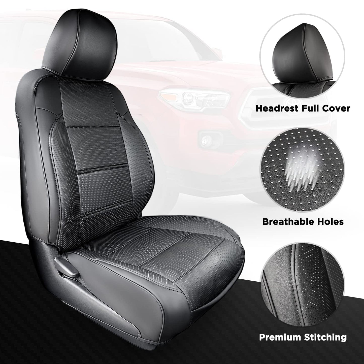 DrCarNow Fundas de asiento para Toyota Tacoma, aptas para 2016-2021 2022 2023 para Toyota Tacoma Funda de asiento de cuero Crew Cab/Doble cabina impermeable para accesorios Tacoma (no compatible con Toyota Tacoma de cuarta generación) 