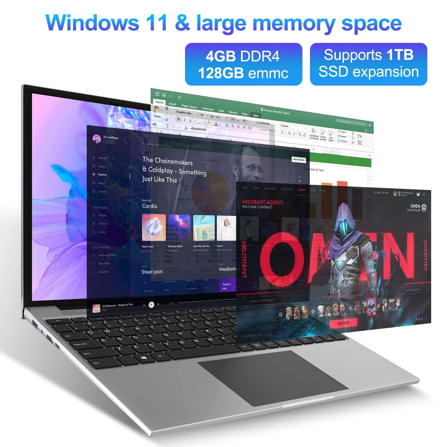 jumper Laptop, Laptops Computer with Intel N100 CPU(Up to 3.4GHz), 16GB DDR5 512GB SSD, 16" FHD IPS Display, 1920x1200, Cooling System, 38WH Battery, 4 Stereo Speakers, Intel UHD Graphics, HDMI.