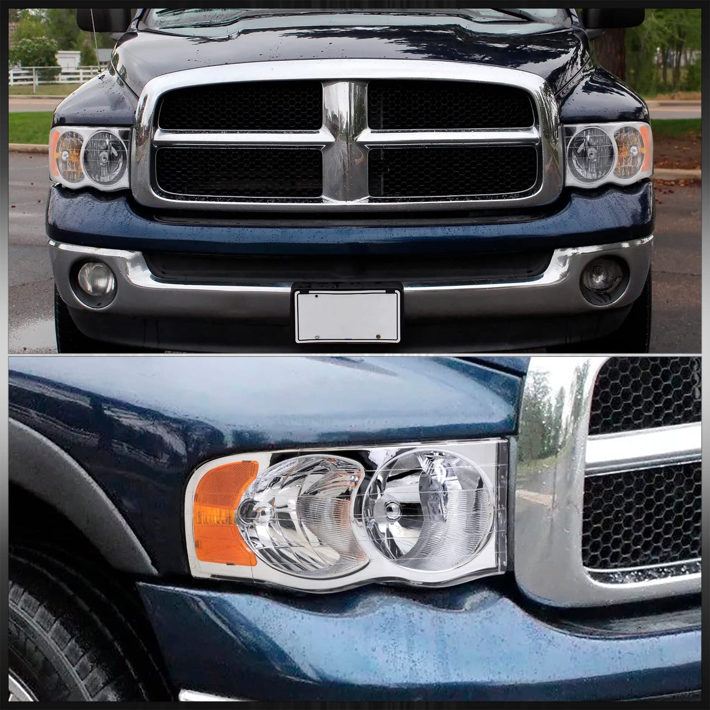 AJP Distributors Front Bumper Driving Signal Headlights Headlamps Head Lights Lamps Driver + Passenger Assembly Pair Set Compatible/Replacement For Ram 1500 2500 3500 2002 2003 2004 2005 02 03 04 05