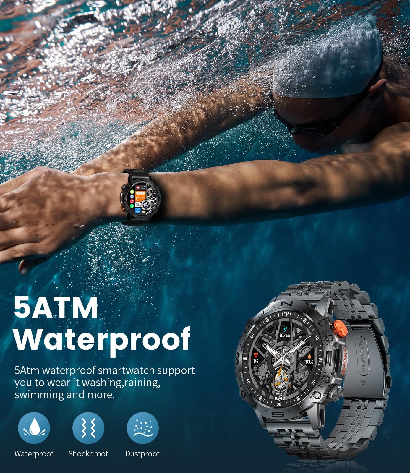 Military Smart Watch for Men(Answer/Dial Calls),1.43" AMOLED Always-on Display,Fitness Tracker 126+ Sports Modes/IP68/Heart Rate/Sleep/SpO2/Blood Pressure,Tactical Outdoor Rugged Watch for iOS Android