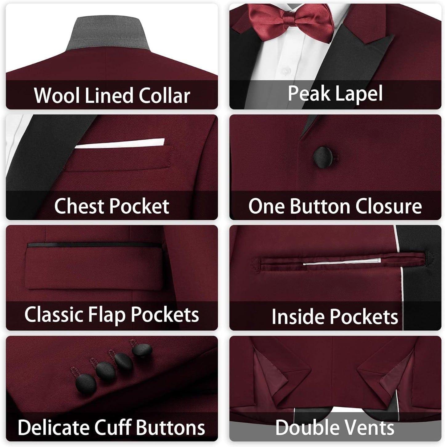 MAGE MALE Men's 2 Piece Suit One Button Slim Fit Formal Wedding Prom Tuxedo Suits Blazer Pants with Bow Tie Set