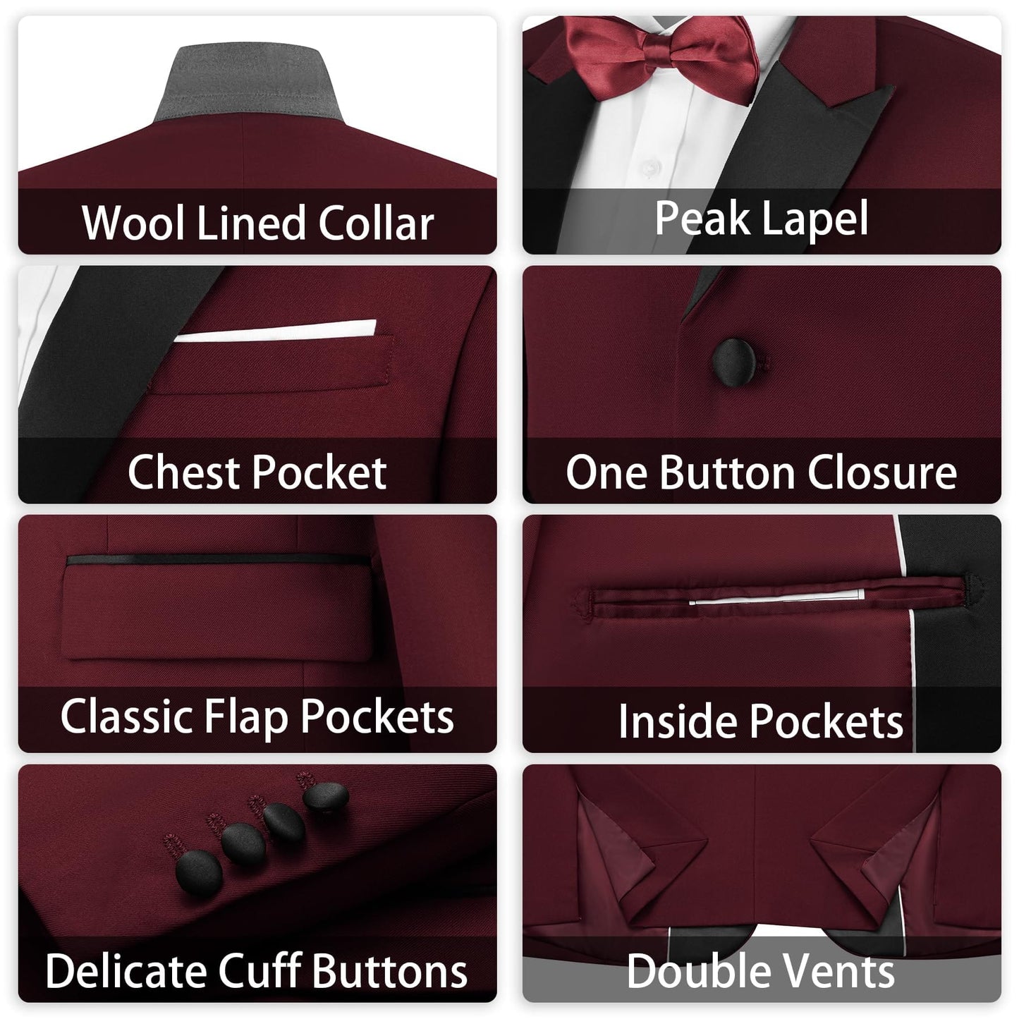 MAGE MALE Men's 2 Piece Suit One Button Slim Fit Formal Wedding Prom Tuxedo Suits Blazer Pants with Bow Tie Set