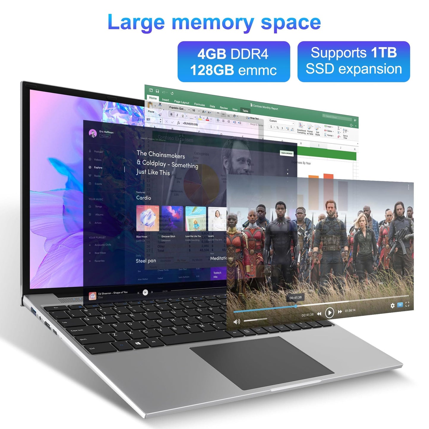 Computadora portátil jumper, pantalla FHD IPS 16:10 de 16 pulgadas, CPU Intel Celeron Quad Core, 4 GB LPDDR4 RAM 128 GB de almacenamiento, suscripción de 1 año a Office 365, computadora portátil con teclado numérico, 4 parlantes estéreo, WiFi. 