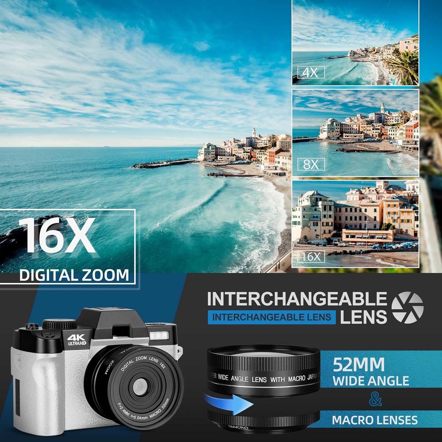 G-Anica 4K Digital Cameras for Photography，48MP/60FPS Video Camera for Vlogging, WiFi & App Control Vlogging Camera for YouTube, Small Camera with 32GB TF Card.Wide-Angle & Macro Lens Xpress