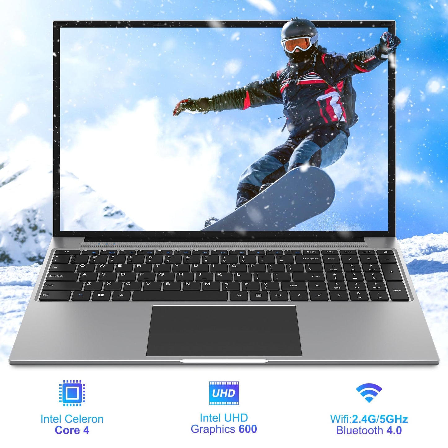 Computadora portátil jumper, pantalla FHD IPS 16:10 de 16 pulgadas, CPU Intel Celeron Quad Core, 4 GB LPDDR4 RAM 128 GB de almacenamiento, suscripción de 1 año a Office 365, computadora portátil con teclado numérico, 4 parlantes estéreo, WiFi. 