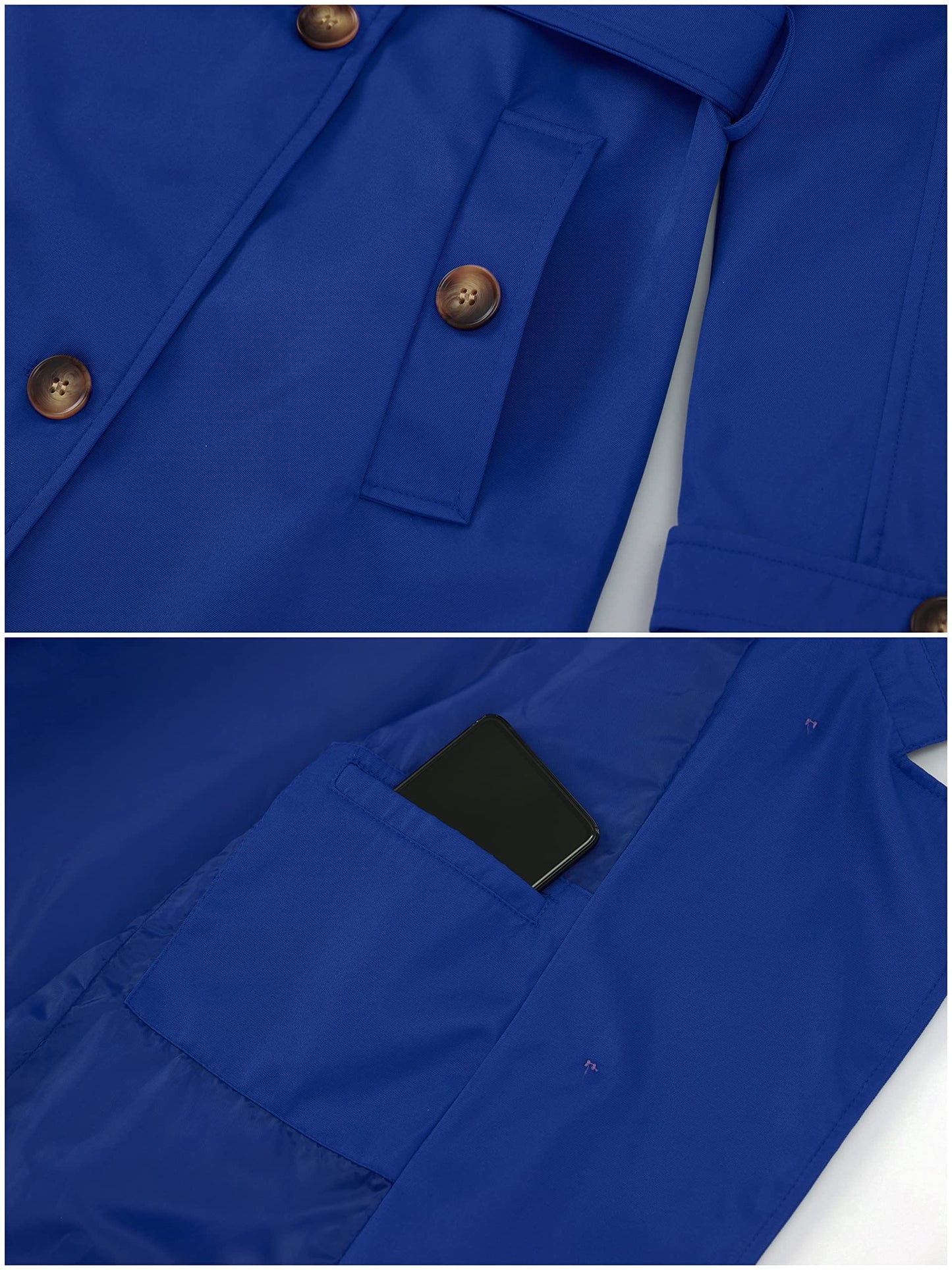 Chrisuno Trench-coat mi-long à double boutonnage pour femme avec ceinture et capuche amovible 