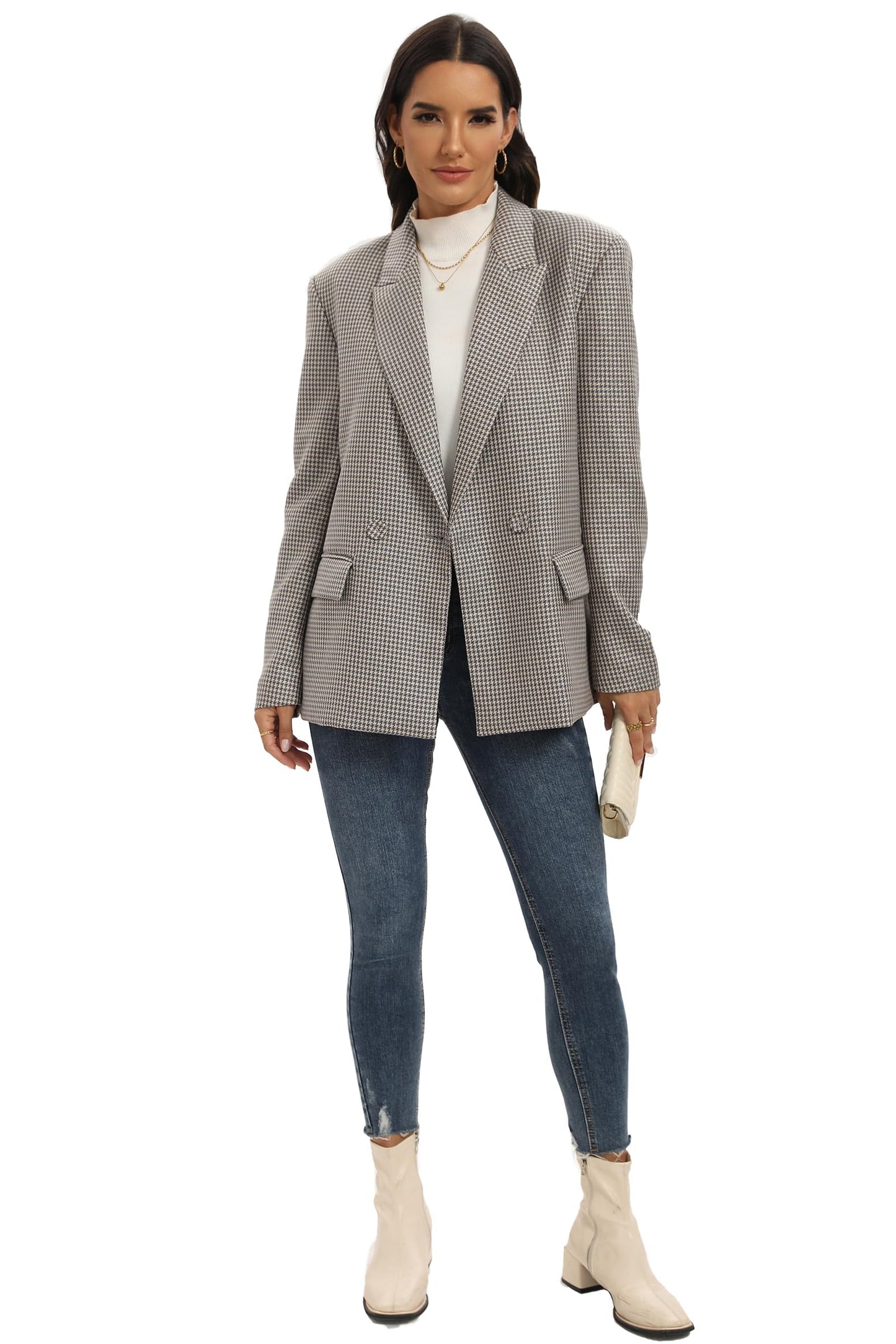 Blazer de costume surdimensionné à double boutonnage pour femme, veste à manches longues, style petit ami décontracté, blazer de travail et de bureau avec poches