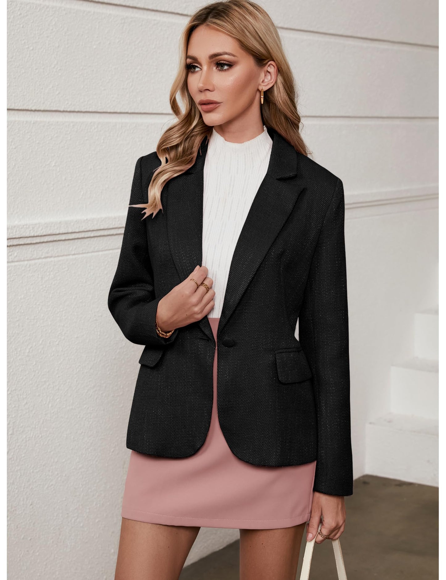 Luvamia Tweed Blazers pour femmes affaires décontracté habillé Blazer veste costumes de travail bureau tenues professionnelles à manches longues