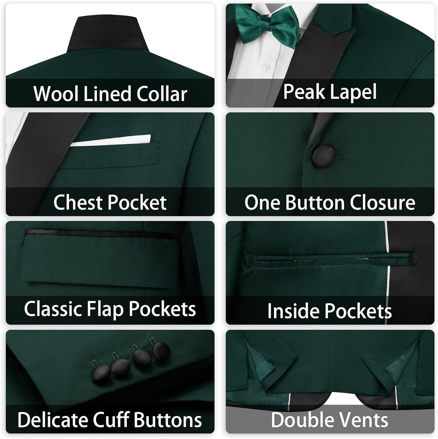 MAGE MALE Men's 2 Piece Suit One Button Slim Fit Formal Wedding Prom Tuxedo Suits Blazer Pants with Bow Tie Set