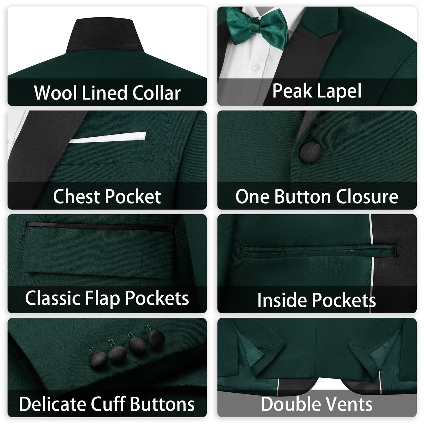 MAGE MALE Men's 2 Piece Suit One Button Slim Fit Formal Wedding Prom Tuxedo Suits Blazer Pants with Bow Tie Set