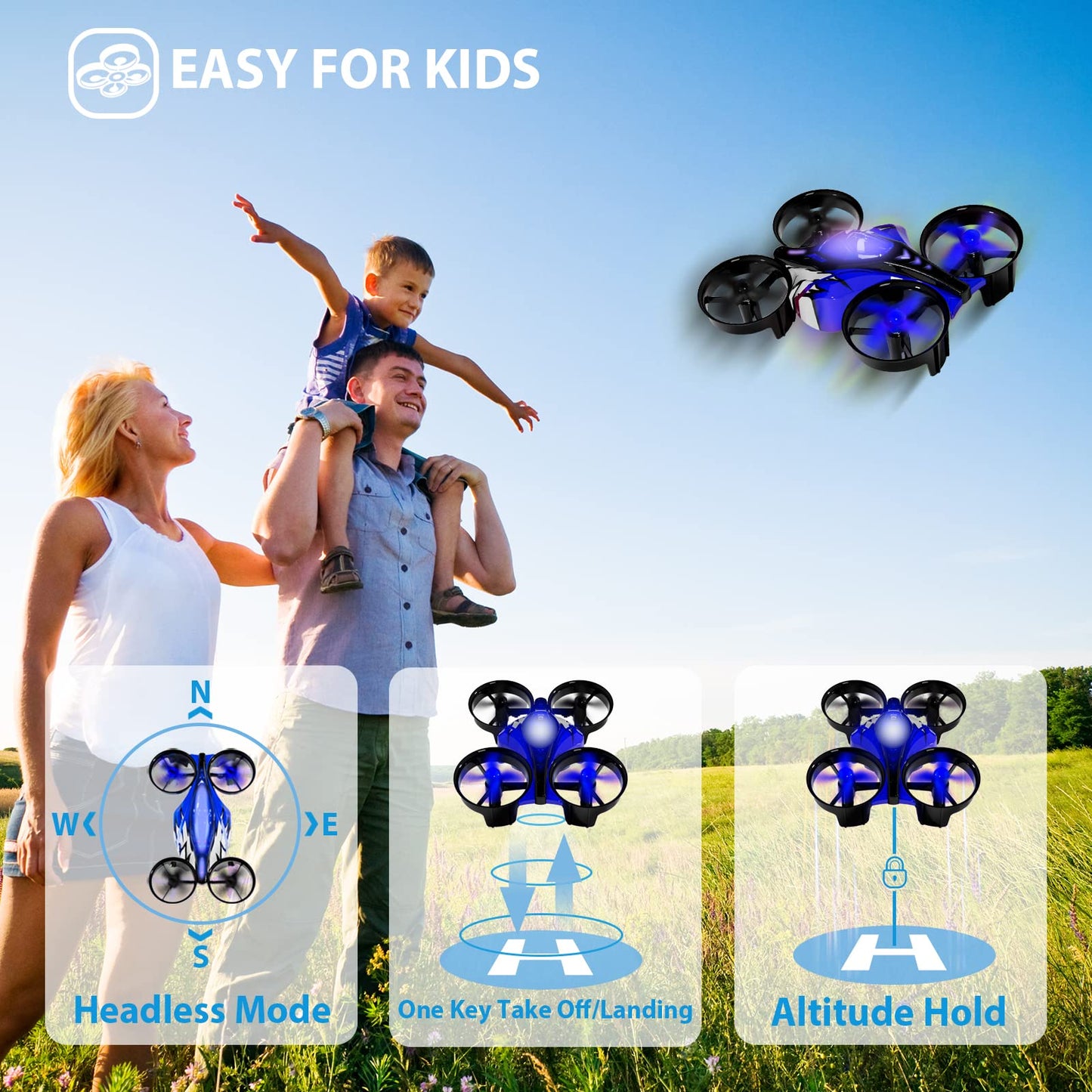 Mini drones 2 en 1 pour enfants, drone télécommandé avec mode terrestre ou mode vol, lumières LED, vol stationnaire automatique, retournement 3D, mode sans tête et 2 piles, jouets cadeaux pour garçons et filles (rose port) 