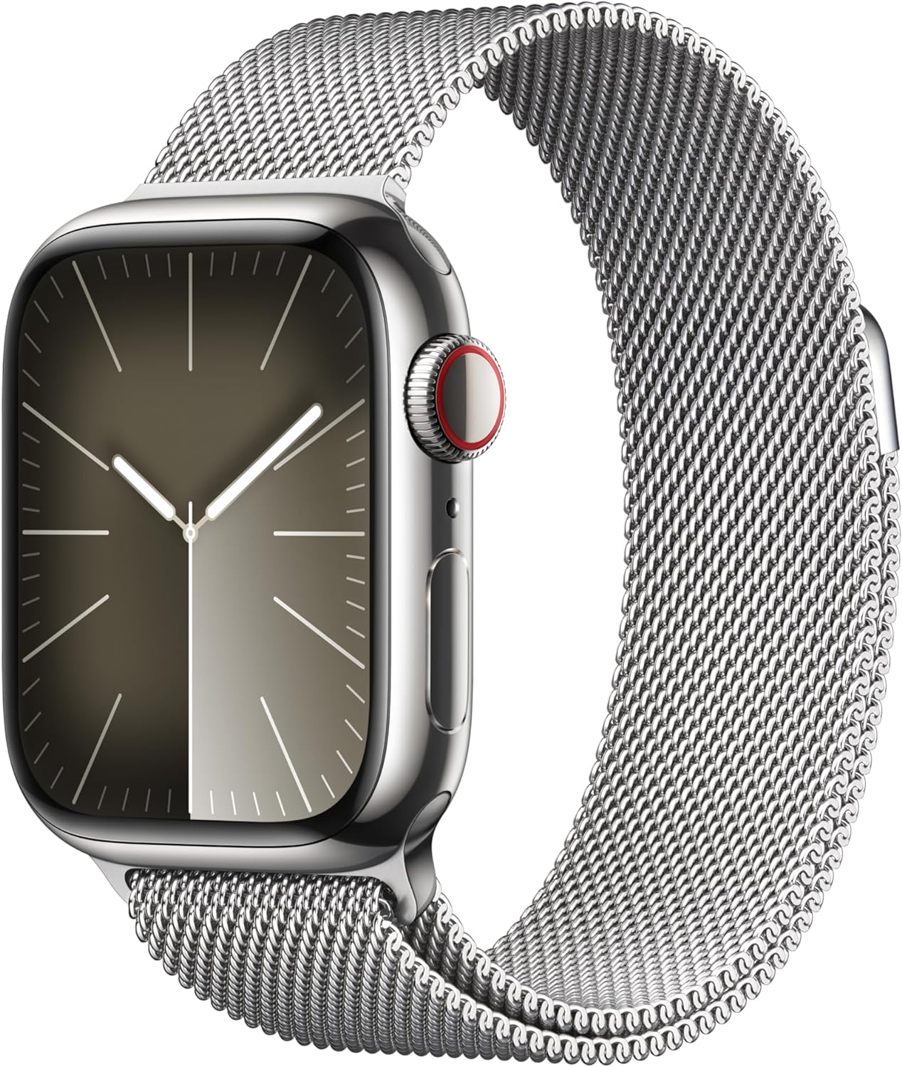 Montre intelligente Apple Watch Series 9 [GPS + Cellular 45 mm] avec boîtier en acier inoxydable doré et boucle milanaise dorée. Tracker d'activité, applications d'oxygène dans le sang et d'ECG, écran Retina toujours actif 