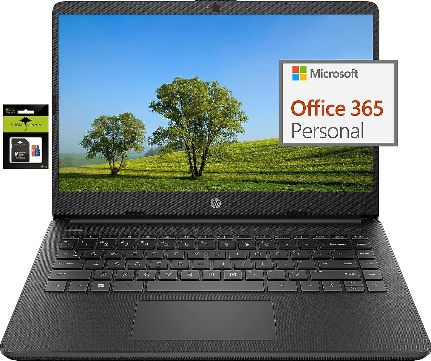 HP más nuevo portátil ultraligero de 14" para estudiantes y empresas, Intel Quad-Core N4120, 8 GB de RAM, 192 GB de almacenamiento (64 GB eMMC+128 GB Micro SD), 1 año de Office 365, cámara web, HDMI, WiFi, USB-A y C, Win 11 S 