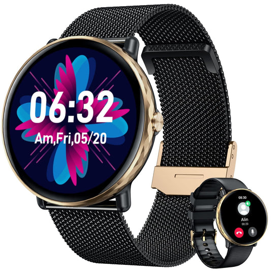 Montre intelligente pour hommes et femmes, téléphones Android iOS : montres intelligentes, tracker d'activité avec écran tactile AMOLED de 1,43", étanche, pression artérielle, fréquence cardiaque, pas automatique, minuteur de sport, alarme, podomètre. 