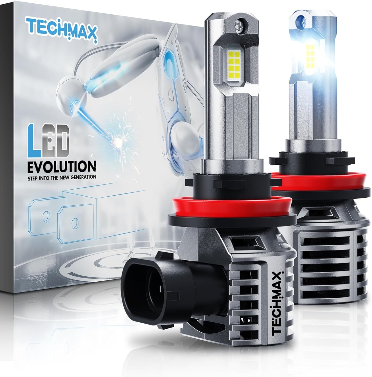 TECHMAX Bombilla LED H7, 18000 lm, 6500 K, luz blanca, no requiere adaptador con ventilador Plug and Play 1:1, luz antiniebla halógena de repuesto de tamaño pequeño, paquete de 2 