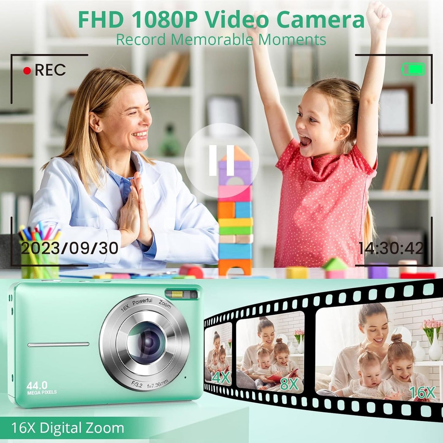 Digital Camera 2024 Newest 1080P 44MP Digital Cameras for Photography, Digital Point and Shoot Camera for Kids with 16X Zoom, Anti-Shake, Compact Small Travel Camera for Boys Girls Teens Gift Xpress